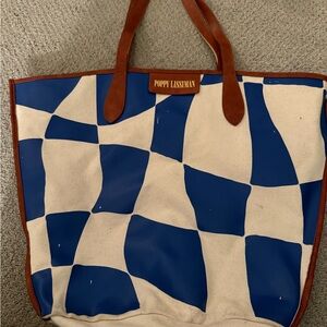 Poppy Lissiman Lio Tote - Blue and White - Faux Leather